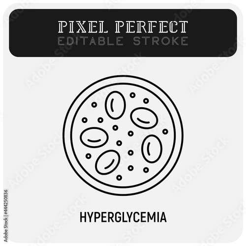 Hyperglycemia thin line icon. Low blood sugar. Thin line icon. Diabetes symptom. Pixel perfect, editable stroke. Vector illustration.