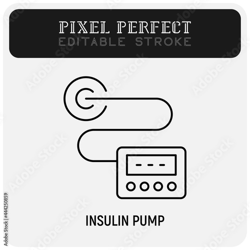 Insulin pump. Medical device for diabetes therapy. Pixel perfect, editable stroke. Vector illustration.