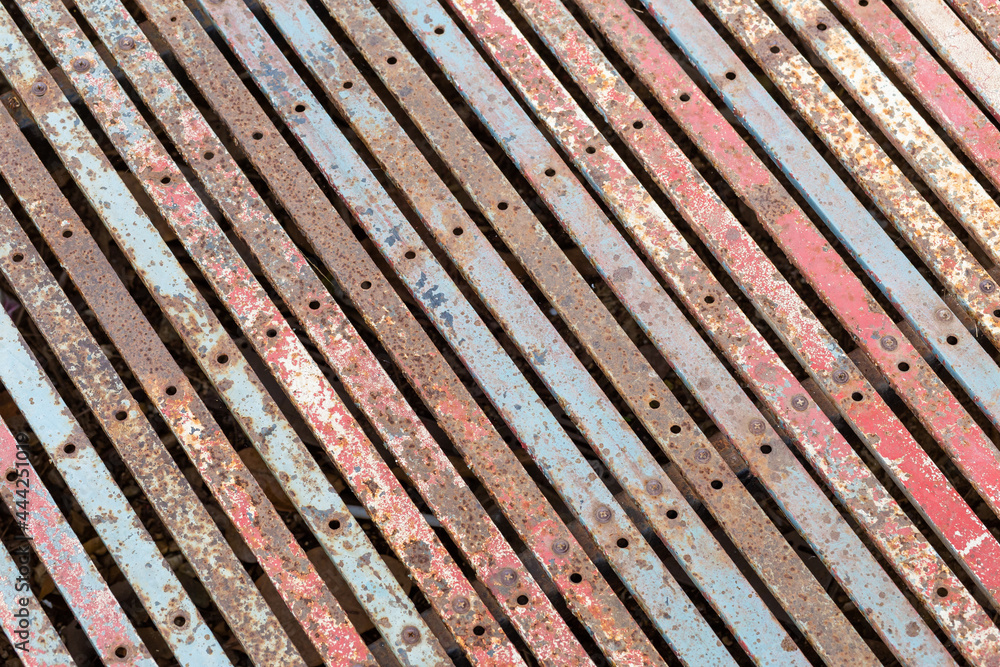 texture Old steel panel floor painted red and old blue until rust coffee shop decoration in vintage style Image for background and text texture Old steel panel floor painted red and old blue until rust coffee shop decoration in vintage style Image for background and text
