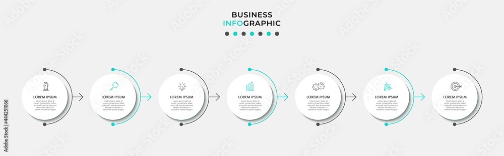 Vector Infographic design business template with icons and 7 options or steps. Can be used for process diagram, presentations, workflow layout, banner, flow chart, info graph Vector Infographic design business template with icons and 7 options or steps. Can be used for process diagram, presentations, workflow layout, banner, flow chart, info graph