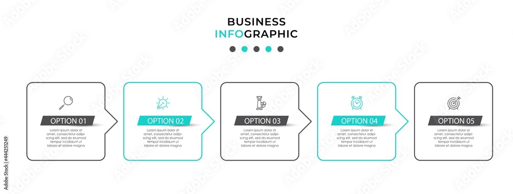 Vector Infographic design business template with icons and 5 options or steps. Can be used for process diagram, presentations, workflow layout, banner, flow chart, info graph