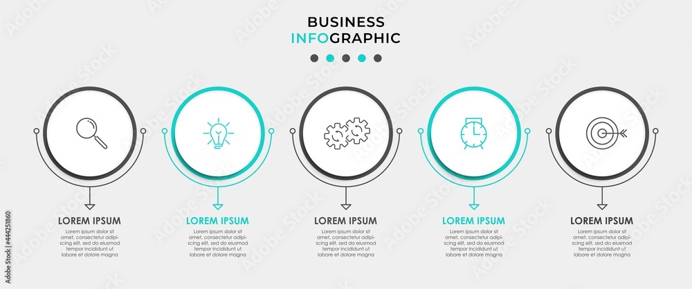 Fototapeta premium Vector Infographic design business template with icons and 5 options or steps. Can be used for process diagram, presentations, workflow layout, banner, flow chart, info graph