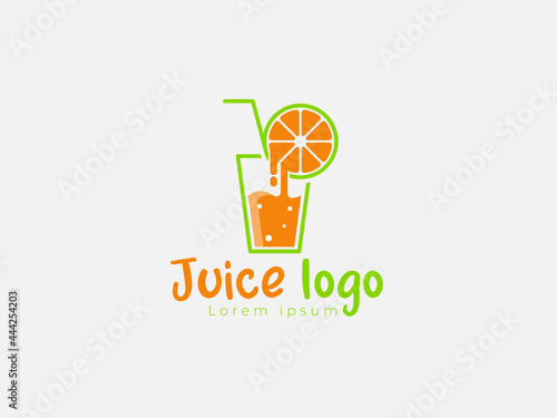 Orange Juice Logo With Glass Orange Slice, Natural Drinking, Healthy Drinking Juice, Sweet Drinking Vector Logo.