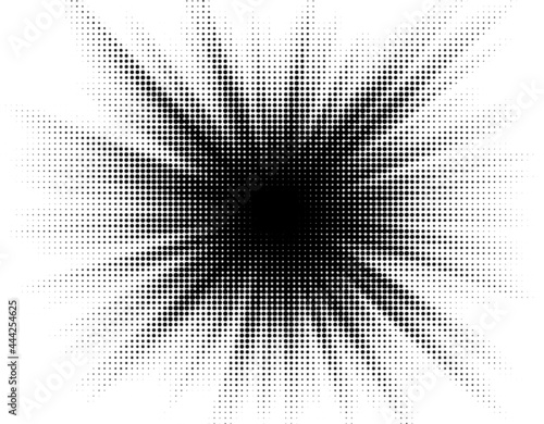 Burst Halftone light effect. glowing light burst. abstract grunge halftone dots background.