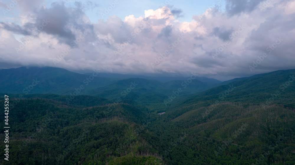Cloudy Morning in Smoky Mountains from Drone