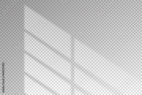 Shadow of blind from window. Blinds shade isolated on transparent background for overlay effect. Sun light. Reflected from jalousie on wall. Shadow sunlight. Shading from sunshine on mockup. Vector