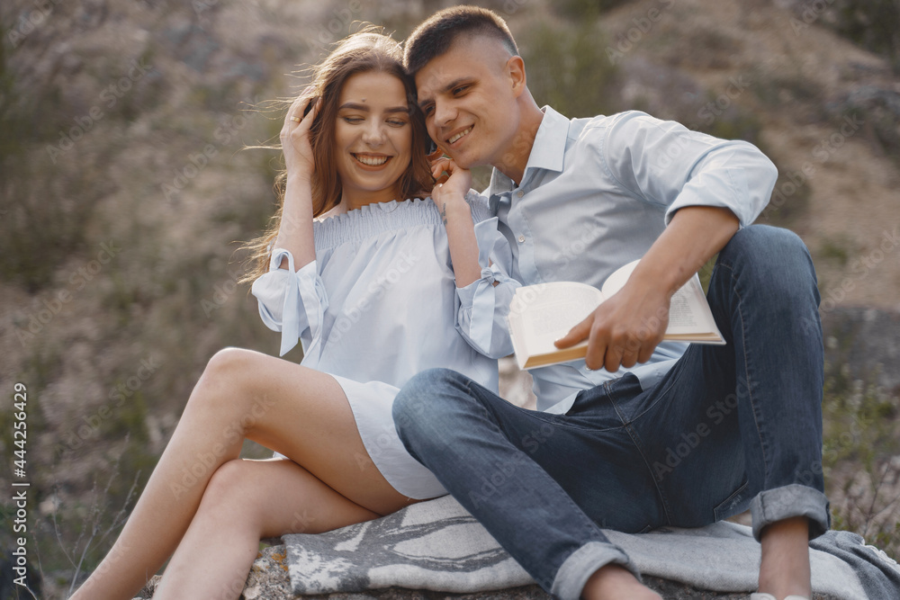 Young couple in love in stone career Young couple in love in stone career