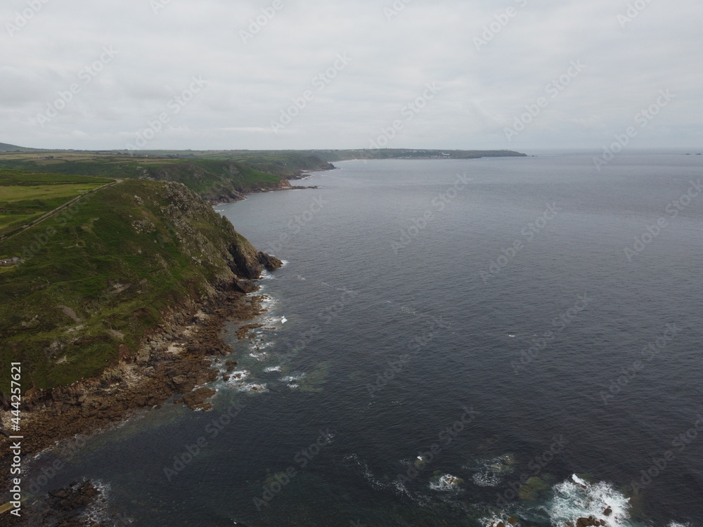 Cape cornwall england uk aerial drone