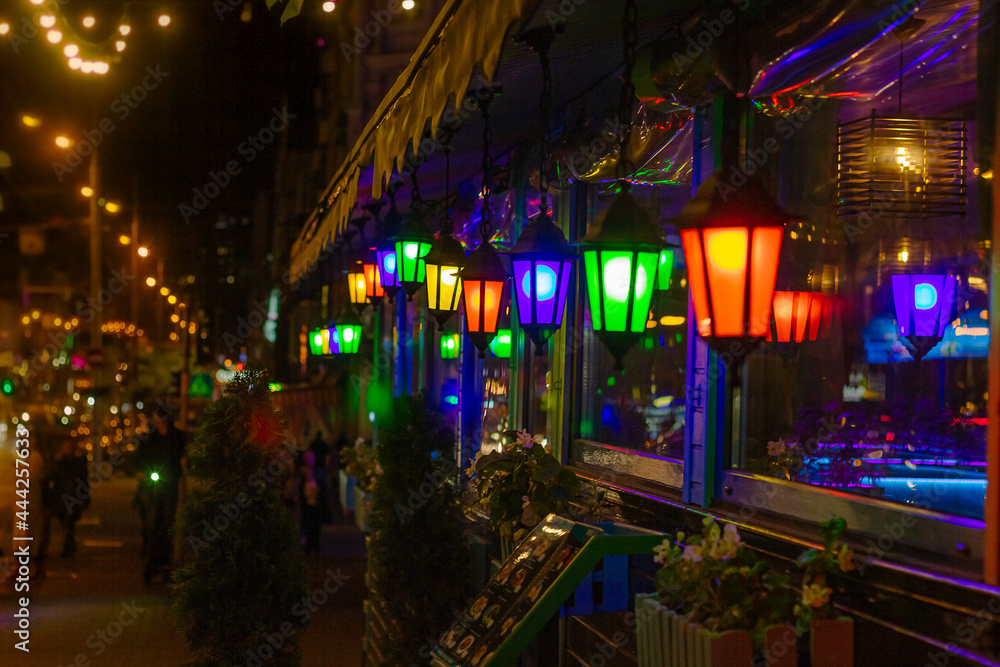 Multicolored light bulbs lanterns