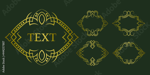 Golden vintage frame set for short text. Elegant vector label templates or nameplate design.