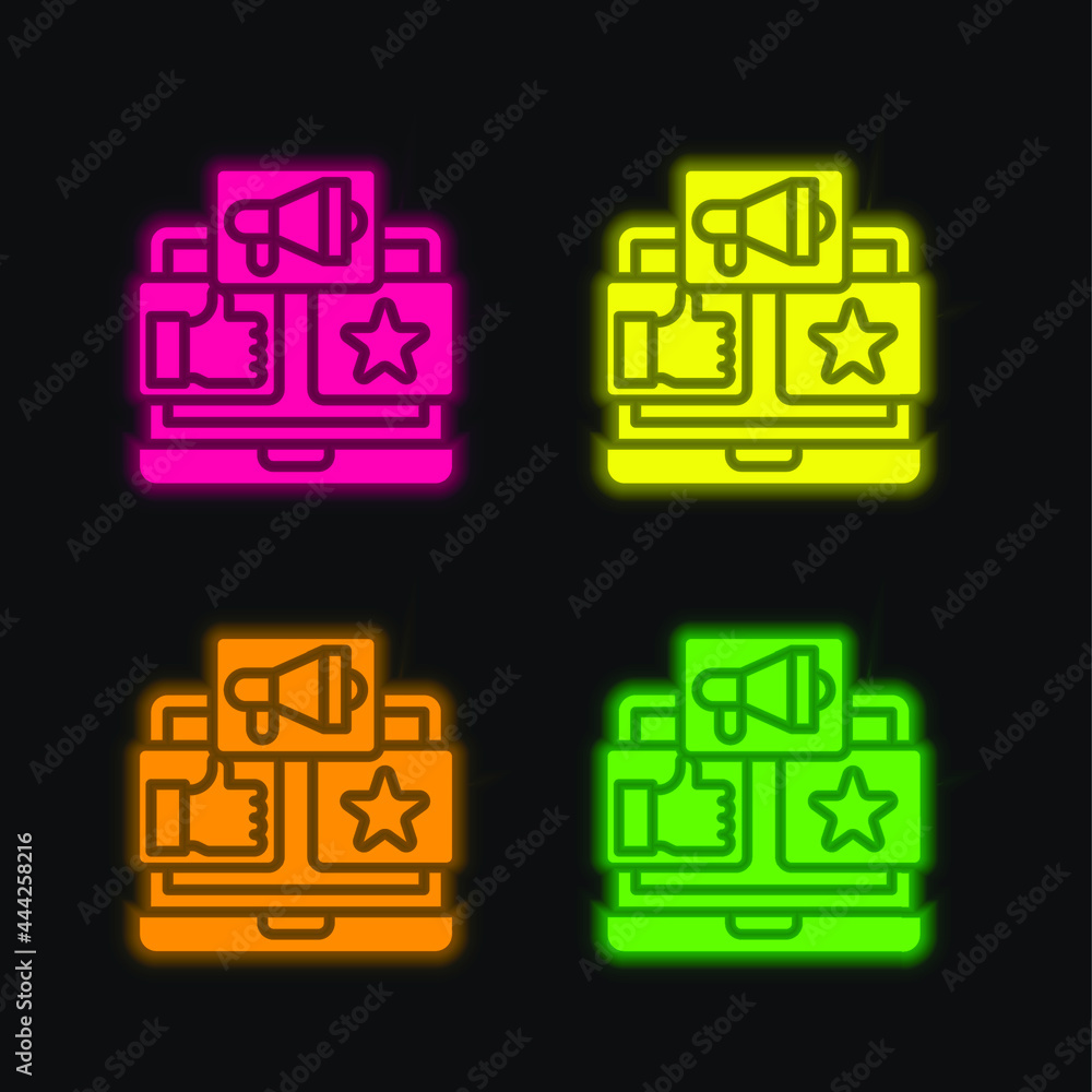 Obraz premium Advertising four color glowing neon vector icon
