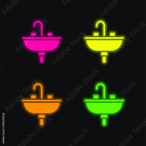 Basin four color glowing neon vector icon