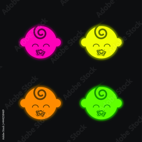 Baby Black Head four color glowing neon vector icon