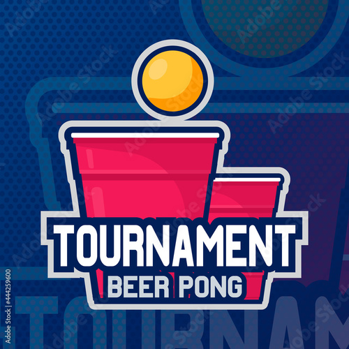 Beer pong party logo or game label. Vector illustration