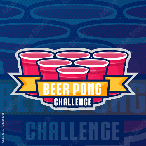 Beer pong party logo or game label. Vector illustration