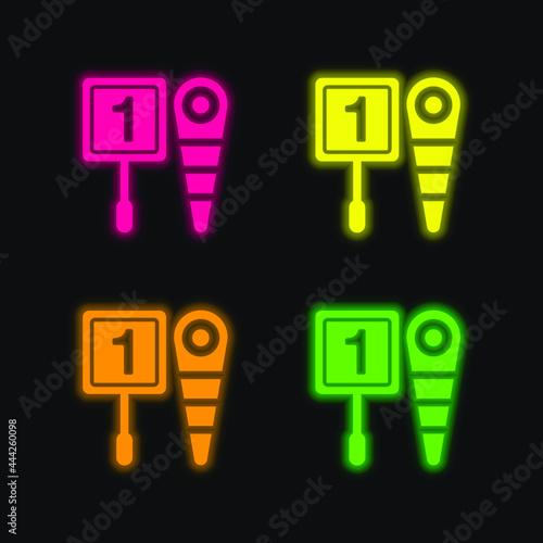 American Football Signals four color glowing neon vector icon
