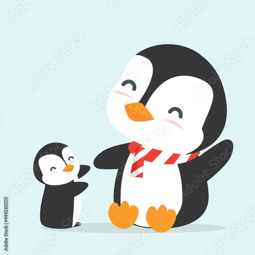 Cute Penguin sitting with Child penguin vector