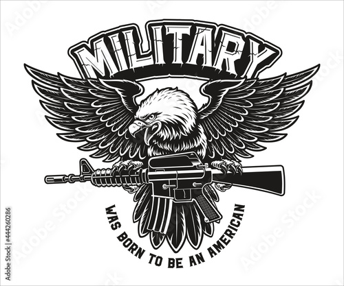 a vector illustration of an American eagle with m16 rifle photo