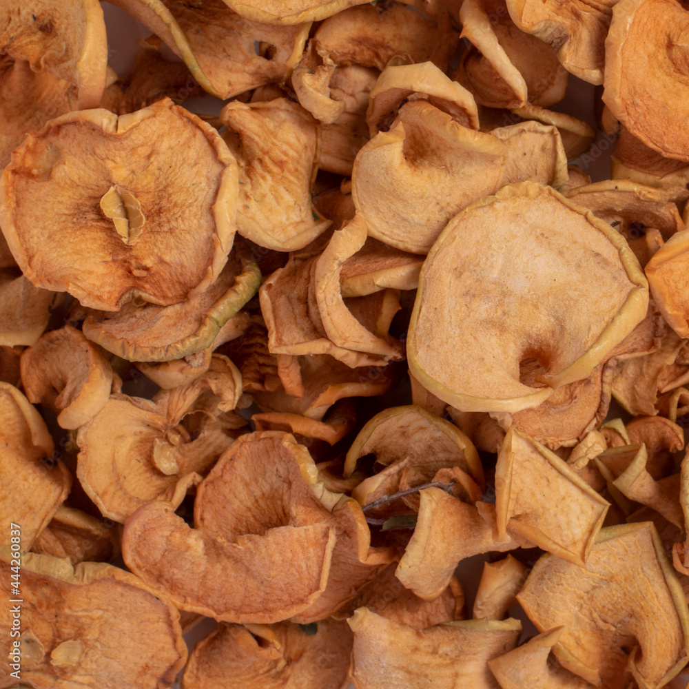 Dry apple slices background. Top view. Dry apple slices background. Top view.