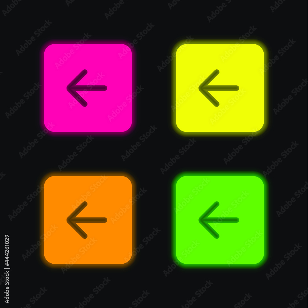 Back Black Square Interface Button Symbol four color glowing neon vector icon Back Black Square Interface Button Symbol four color glowing neon vector icon