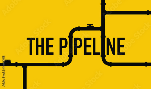 Web banner template. Industrial background with pipeline. Oil, water or gas pipeline with fittings and valves. Logo, advertising. Vector illustration in a flat style. 