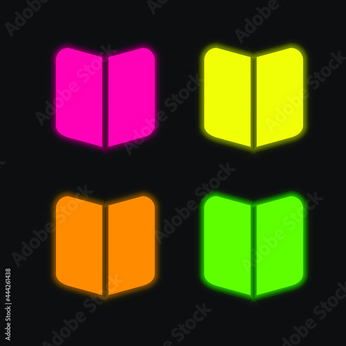 Book Black Opened Symbol four color glowing neon vector icon