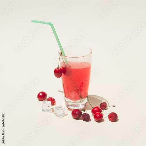 Wallpaper Mural Summer composition  on pastel background. cold drink made  with fresh organic red fruit and ice cubes. refreshment concept. Torontodigital.ca