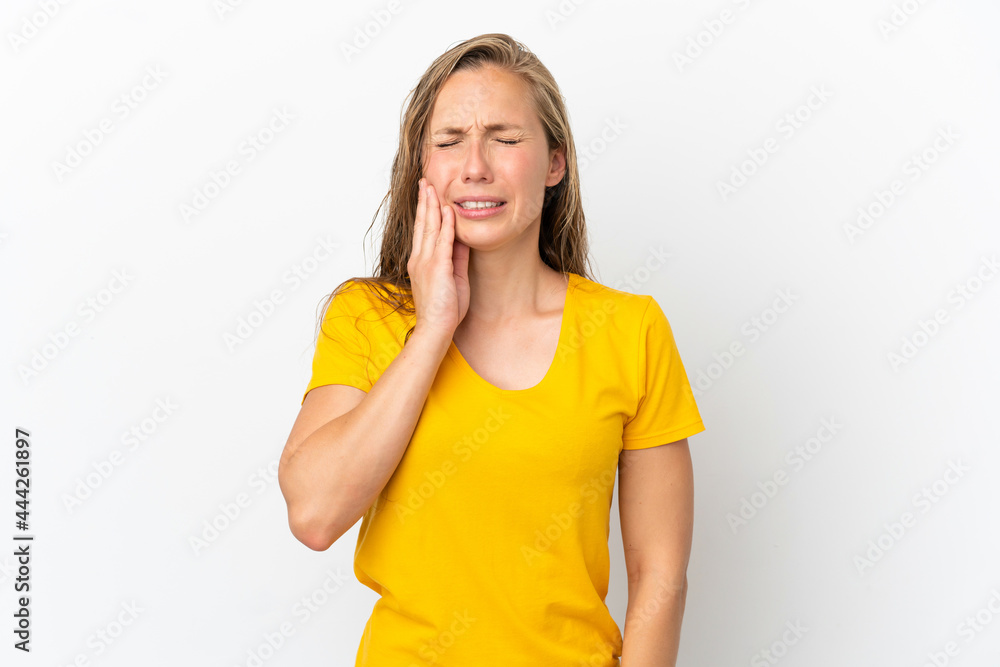 Young caucasian woman isolated on white background with toothache Young caucasian woman isolated on white background with toothache