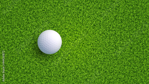 Fotografija Top view of golf ball on green grass texture with empty space for your content