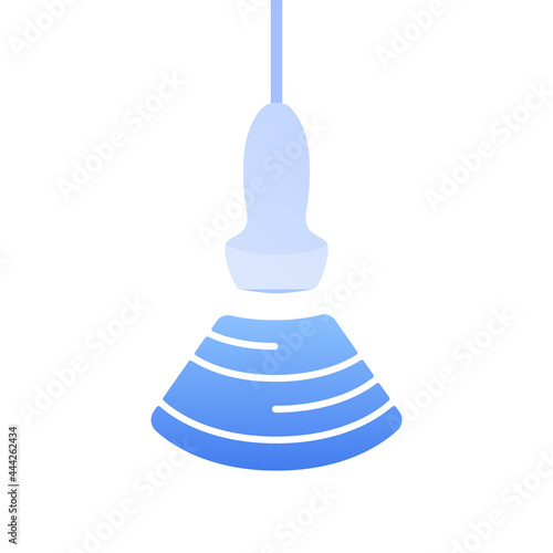 Ultrasound diagnostic concept. Vector flat illustration icon. Blue ultrasonographer device with ultrasound symbol. Design for health care, ultrasonography