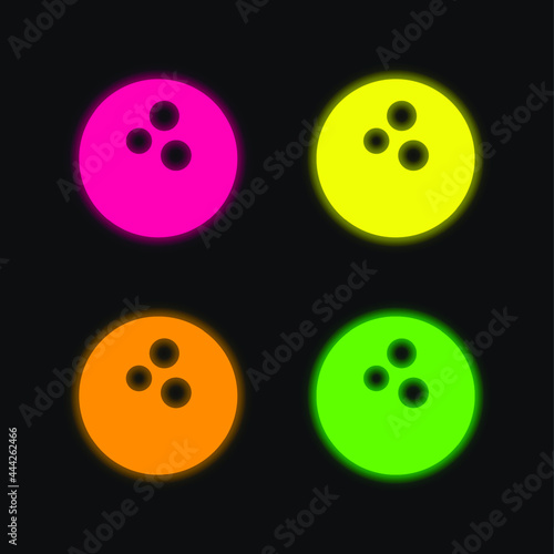 Bowling Ball four color glowing neon vector icon