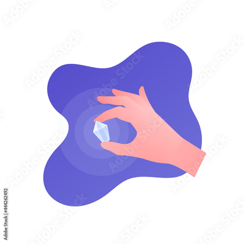 Human hand holding diamond. Vector flat illustration. Design for business, relationship, alternative healthcare.