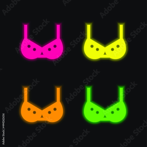 Breast four color glowing neon vector icon