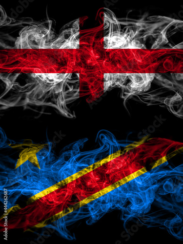 Flag of England, English and Democratic Republic of the Congo countries with smoky effect