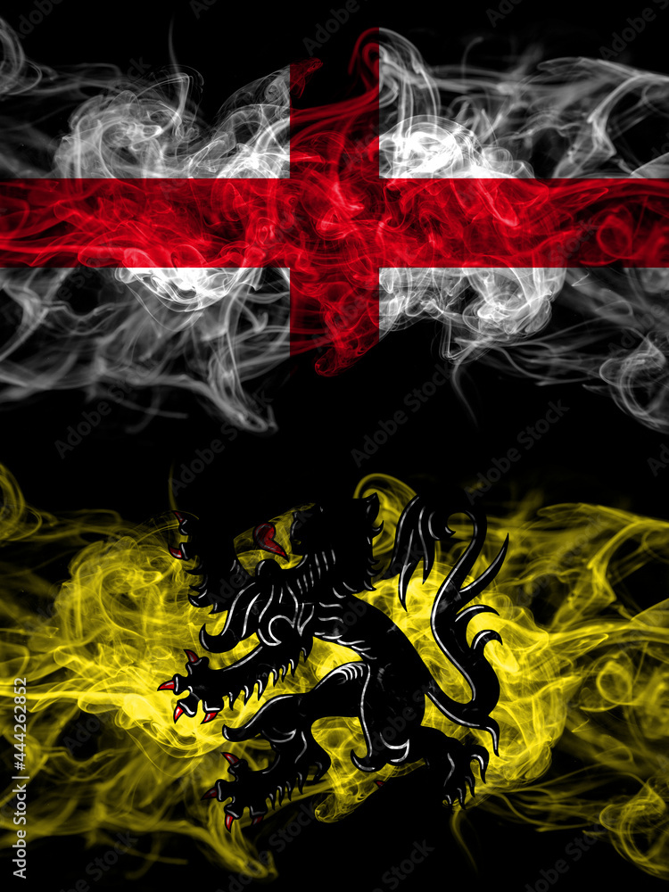 Flag of England, English and Flanders, Flemish countries with smoky effect Flag of England, English and Flanders, Flemish countries with smoky effect