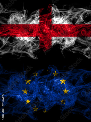Flag of England, English and Europe, European, European Union countries with smoky effect