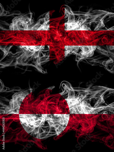 Flag of England, English and Greenland, Denmark, Danish countries with smoky effect