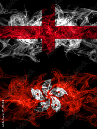 Flag of England, English and Hong Kong, China, Chinese countries with smoky effect