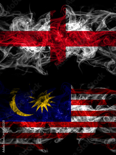 Flag of England, English and Malaysia, Malaysian countries with smoky effect