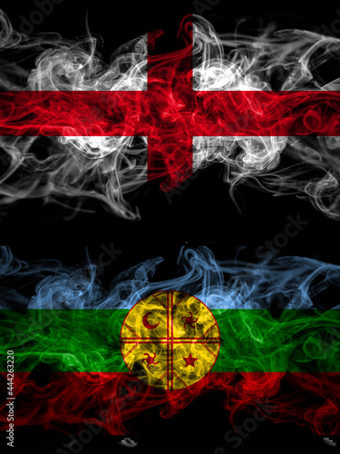Flag of England, English and Mapuches countries with smoky effect