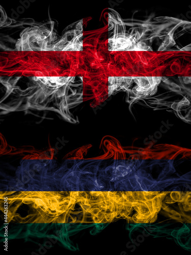 Flag of England, English and Mauritius countries with smoky effect