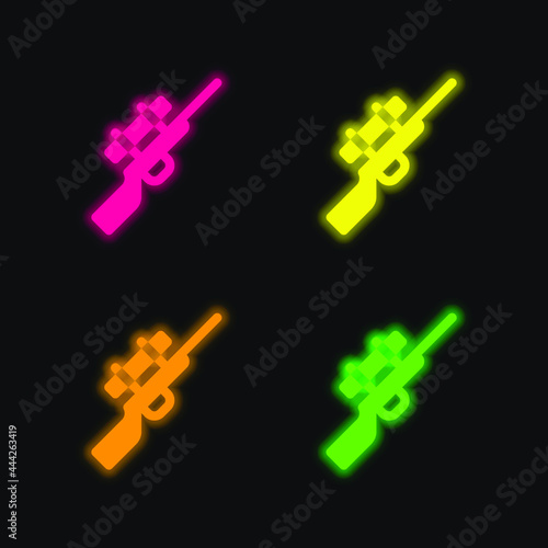Biathlon four color glowing neon vector icon
