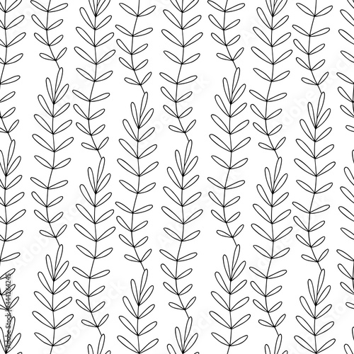 Fototapeta Naklejka Na Ścianę i Meble -  Growth branches pattern. Hand draw rustic background with simple leaves