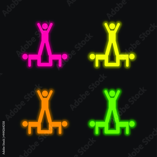 Acrobatics Acrobats Group Silhouette four color glowing neon vector icon