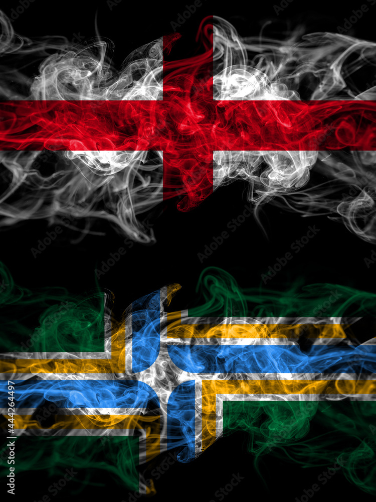 Flag of England, English and United States of America, America, US, USA, American, Portland, Oregon countries with smoky effect Flag of England, English and United States of America, America, US, USA, American, Portland, Oregon countries with smoky effect