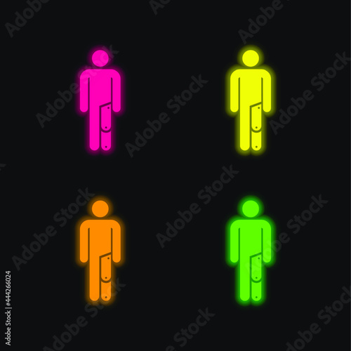 Amputee four color glowing neon vector icon