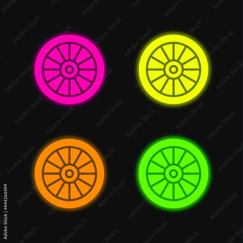 Alloy Wheel four color glowing neon vector icon