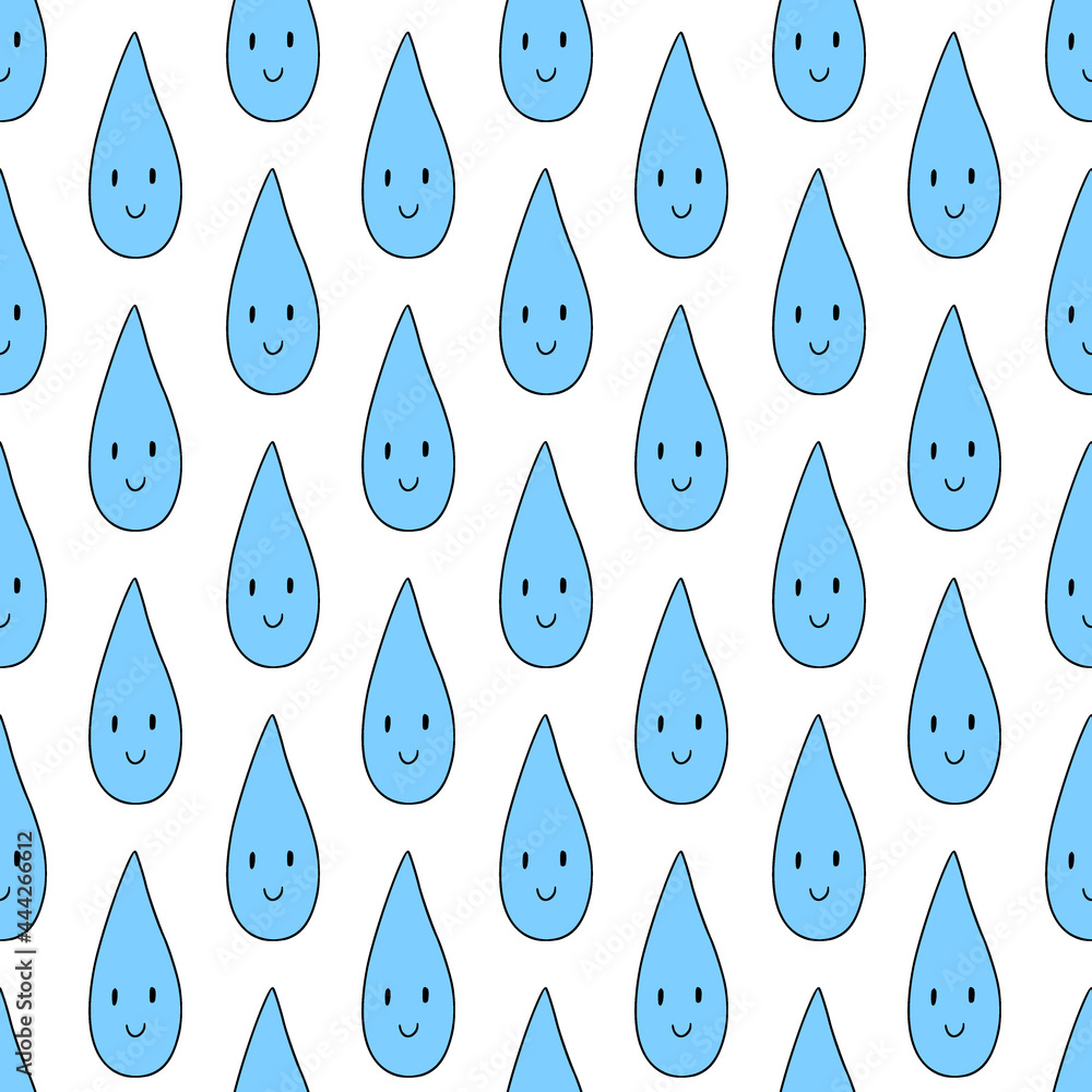 Smiley drops pattern in blue colors. Rainy water background for childish textile or scrapbook paper. Smiley drops pattern in blue colors. Rainy water background for childish textile or scrapbook paper.