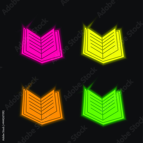 Book Black Opened Pages four color glowing neon vector icon