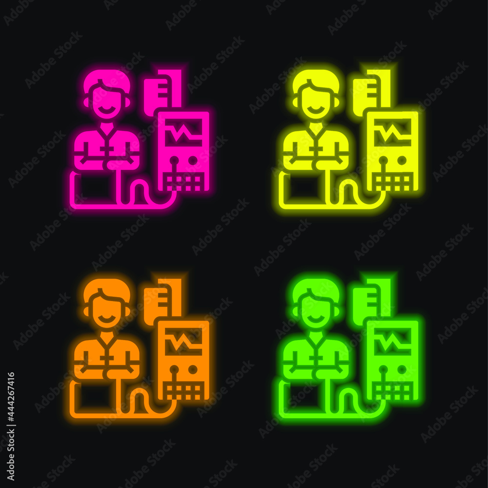 Fototapeta premium Blood Donation four color glowing neon vector icon